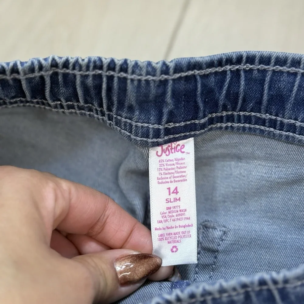NWT Size 14 Justice Girls Denim Bermuda Shorts Slim Pull On Stretch Medium Wash